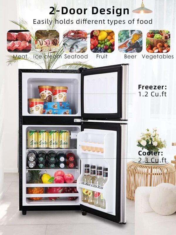 Refrigerator with Freezer 3.5 Cu.Ft with 7 Level Adjustable Thermostat Control 2 Door Energy Saving Top-Freezer Compact Refrigerator Silver (KB03 FLS-80-Silver-2)