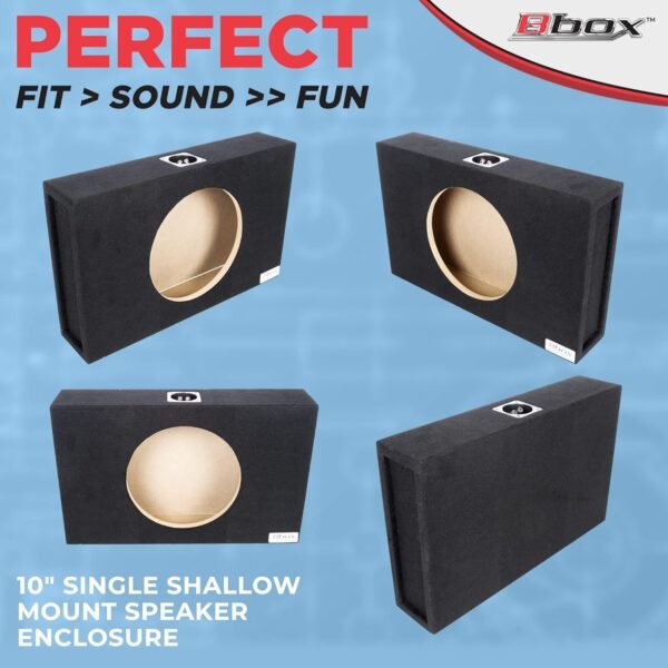 Bbox 10" Single Sealed / Shallow Mount Subwoofer Enclosure Boxes & Enclosures - Pro Audio Tune - Premium Subwoofer Box Improves Audio Quality, Sound & Bass - Nickel Finish Terminals