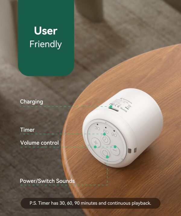 White Noise Machine - Portable Sleep Sound Machine for Baby & Adults, 16 Nature Sounds, Timer
