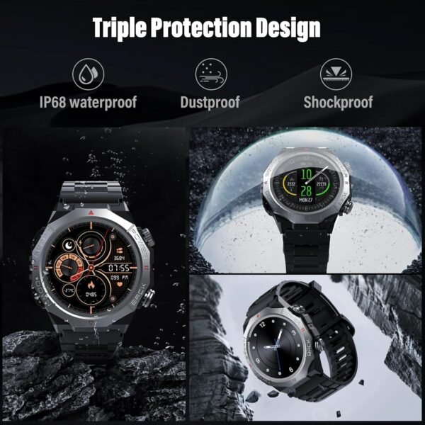 Military Smart Watches for Men(Answer/Make Calls), 1.39"HD Fitness Watch, 24/7 Heart Rate Sleep Monitor, Smart Watch for Men 110+ Sport Modes, 30Day, IP68 Waterproof Smartwatch for Android iOS, Black