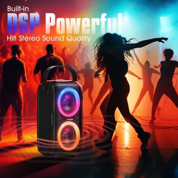 W-KING 180W PEAK Portable Loudest Bluetooth Speaker Wireless, Outdoor Party Boom Box Big Large Speaker/80W HD Huge 105dB Pulse Natural Deep Bass Tube/4 Drivers with 2*Subwoofer, IPX5/24H/EQ/USB/TF/AUX