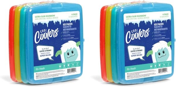 Cool Coolers by Fit & Fresh Slim Ice Packs, Quick Freeze, Space-Saving, Reusable Ice Packs for Lunch Boxes & Coolers