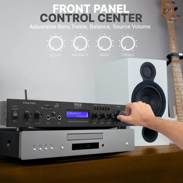 Pyle 5 Channel Rack Mount Bluetooth Receiver, Home Theater Amp, Speaker Amplifier, Bluetooth Wireless Streaming, MP3/USB/SD/AUX/FM Radio, 200 Watt, with Digital ID3 LCD Display, Black - PDA7BU