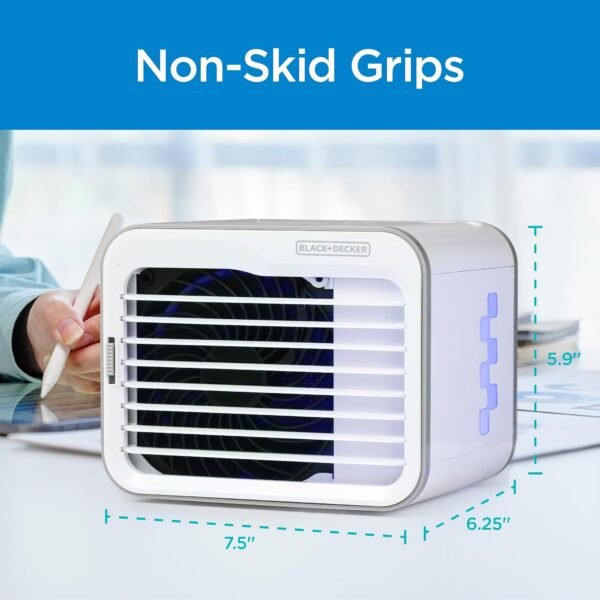 BLACK+DECKER Desktop Air Cooler, Personal Portable Fan with 3-Speeds, Evaporative Air Cooler with 0.5L Water Tank, Air Cooler Fan for Desk, Home, Office, Bedroom, and more, BDMC10, White/Gray