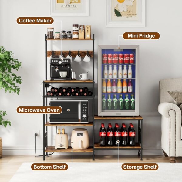 Portin Stand for Mini Fridge and Microwave Coffee Bar - Large Capacity, Sturdy, with Power Outlet and S-Hooks, for Compact Refrigerators - Home and Kitchen Shelf