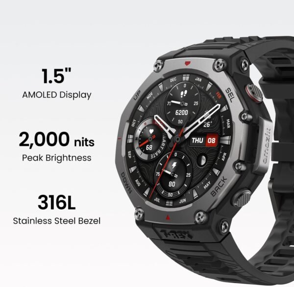 Amazfit T-Rex 3 Military Smart Watch 48mm, Fitness Watches with GPS (with Privacy), AI, Voice Control, Offline Maps, for Android or iPhone, 170 Sports Modes, 328ft Water-Resistant, Black