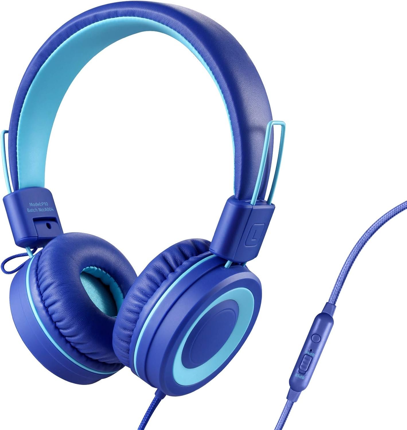 P10 Kids Stereo Headphones with Microphone for Children Boys Girls,Adjustable 85dB/94dB Volume Control Foldable On-Ear Headphone for School/PC/Cellphone(Blue)