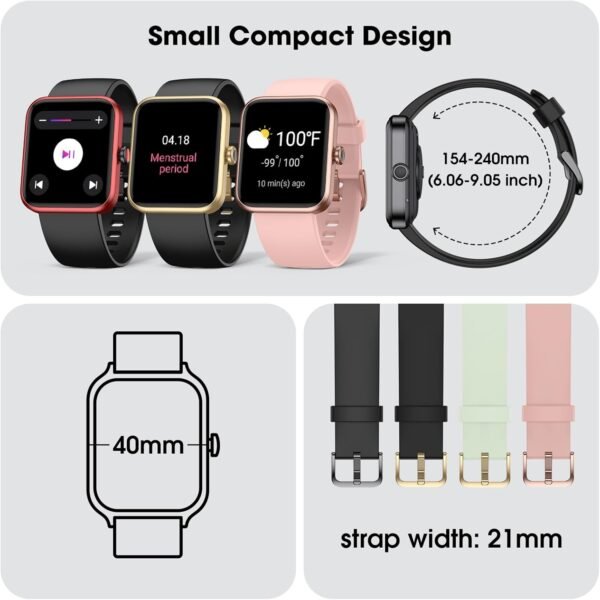 40mm Small Smart Watch for Women, 50 Meters Waterproof Sport Step Counter, Fitness Tracker Watch with Heart Rate Blood Oxygen Monitor, Alexa-Built in Smartwatch Pedometer Digital Watch