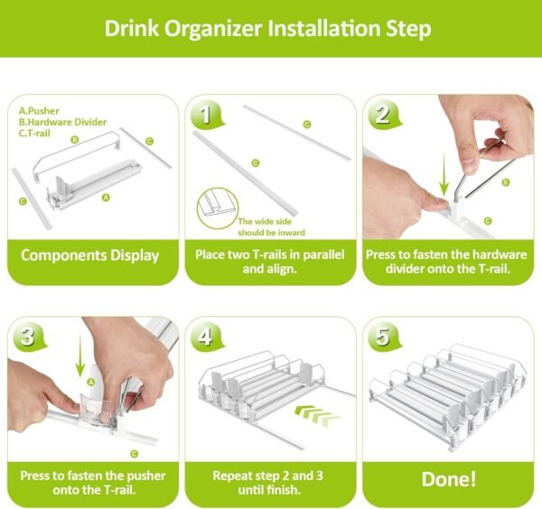 Drink Organizer for Fridge,Self Pushing Fridge Drink Organizer,Automatic Drink Dispenser for Fridge-Holds up to 25 Cans
