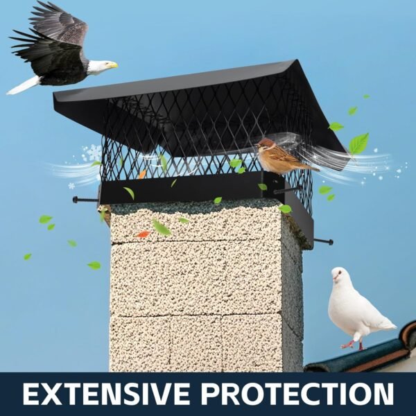 G GOOD GAIN Chimney Cap - 9 x 13 inch Chimney Cover for Outside Galvanized Steel | Fireplace Rain Caps with Hood Plate | Chimney Flue Cover Fits Existing Tiles with Adjustable Metal Screws & Gloves