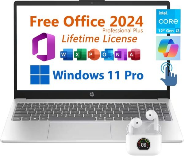 HP 15.6" Business Laptop, Free Microsoft Office 2024 Lifetime License, Copilot AI Chat, HD Touchscreen Display, Intel 6-Core i3-1215U 4.4 GHz, 16GB RAM, 1TB SSD, Long Battery Life, Windows 11 Pro