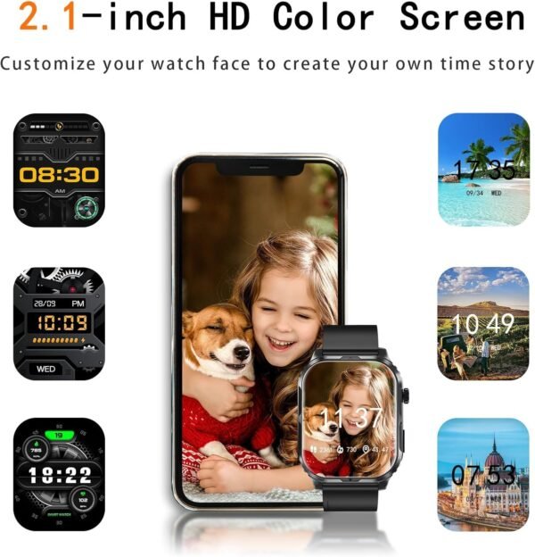 Smart Watch for Men Women with 2.1" HD Screen Military Watches, Call & Text for Android iOS, Heart Rate & Activity Tracker, IP68 Waterproof, 100 Sport Modes