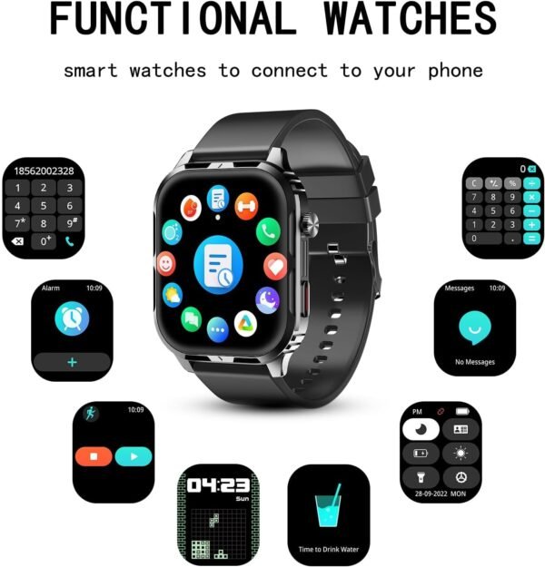 Smart Watch for Men Women with 2.1" HD Screen Military Watches, Call & Text for Android iOS, Heart Rate & Activity Tracker, IP68 Waterproof, 100 Sport Modes