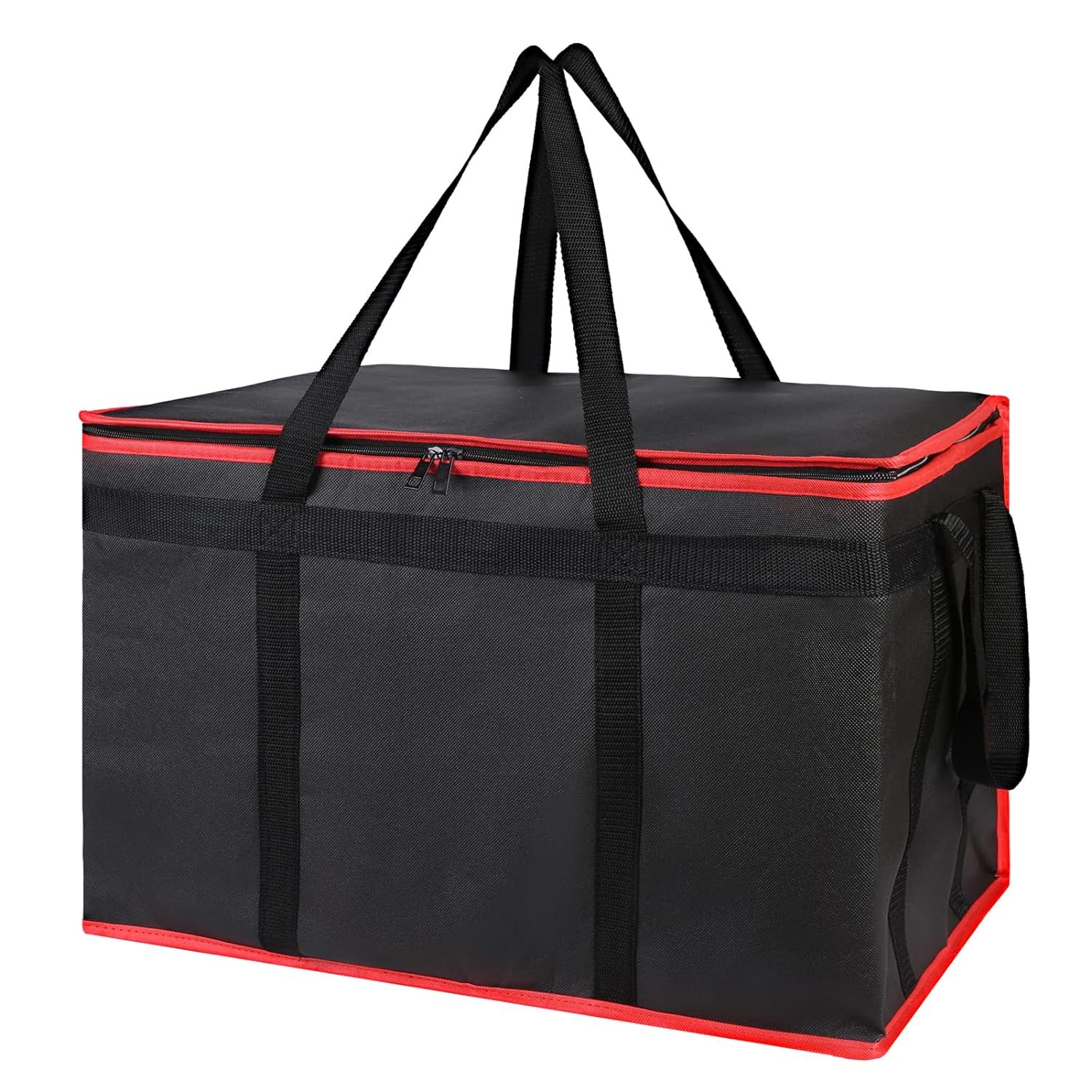 Bodaon Insulated Food Delivery Bag - Hot & Cold Meal Carrier, Catering/Doordash Pizza Warmer, Grocery Tote, Cooler Bag for Parties (Black-Red, 1Pk)
