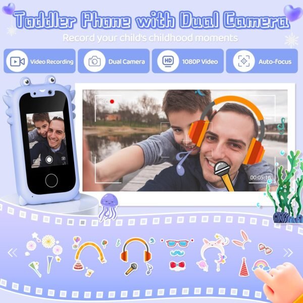 Kids Smart Phone for Boys Toys Age 3-10, Touchscreen HD Dual Camera Learning Cell Phone for Kids with Music Player, Games, 16GB SD Card, Christmas Birthday Gifts, Pretend Play Smartphone for Kid