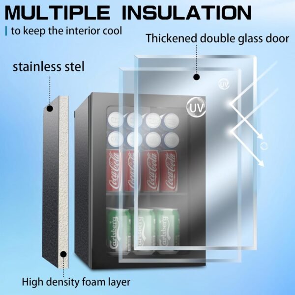 Compact 20 Can/0.9 Cubic Foot Beverage Fridge With Glass Door For Soda, Beer Or Wine, Under Counter Drinks Dispenser With Adjustable Shelves & Digital Display