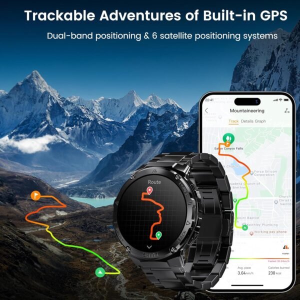 GPS Smart Watch for Men, 6 Satellite Positioning, Compass, Stainless Steel Body, 50M Waterproof, 480mAh Extra-Large Battery, Answer/Make Call, 1.43" AMOLED Screen, Compatible to Android iOS