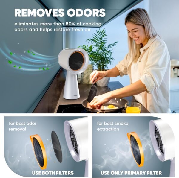 Portable Range Hood Kitchen - Powerful 3-Speed Suction Desktop Compact Range Hood with 2 Double Filter - Low Noise Kitchen Exhaust Fan with 2 Carbon Filters, Large Oil Collection Cup