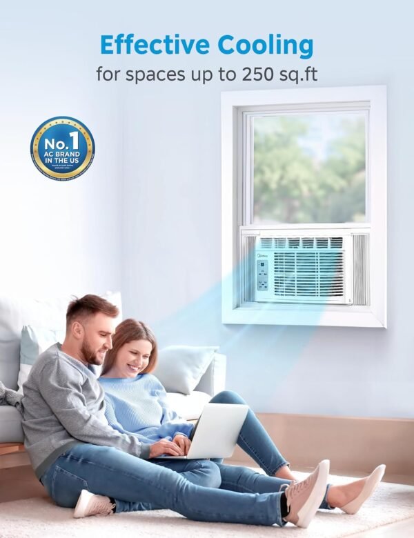 Midea MAW06R1CWT EasyCool 6,000 BTU Window Air Conditioner, Fan-Cools, Circulates and Dehumidifies up to 250 Sq Ft, Reusable Filter, LCD Remote Control, White