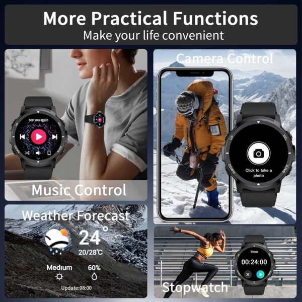 Smart Watches for Men with 4 Buttons, 1.43'' AMOLED Fitness Watch with Heart Rate/BP/Sleep Tracker, Pedometer, 110+ Sport Modes, Password, 5ATM Military Smart Watch for Android iOS