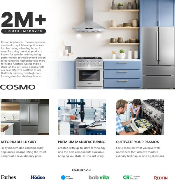 COSMO COS-63175S 30 in. Vista Collection 380 CFM Ducted Wall Mount Range Hood, Touch Controls, LED Lights, Stainless Steel