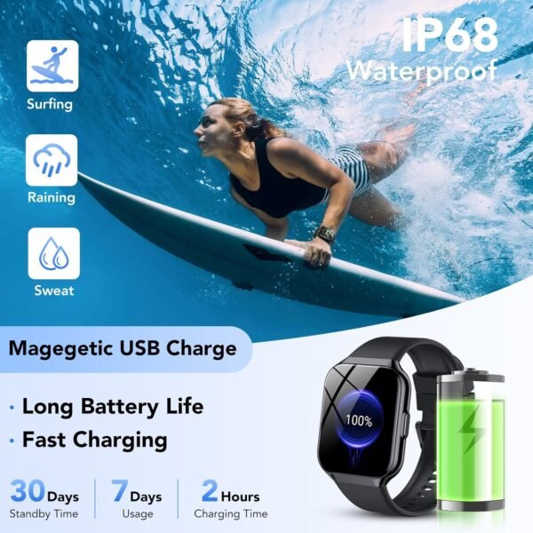 Smart Watch for Men Women, 1.96" Smartwatch (Answer/Make Call), IP68 Waterproof Fitness Tracker, 112+ Sport Modes Smartwatches for Android iOS, Black​