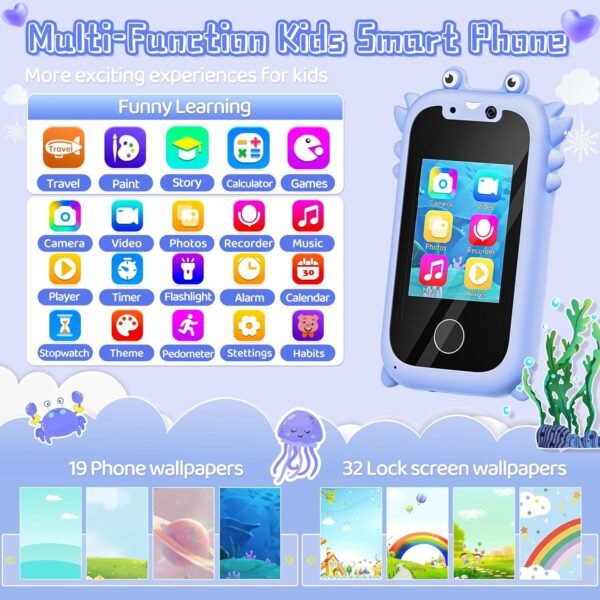 Kids Smart Phone for Boys Toys Age 3-10, Touchscreen HD Dual Camera Learning Cell Phone for Kids with Music Player, Games, 16GB SD Card, Christmas Birthday Gifts, Pretend Play Smartphone for Kid
