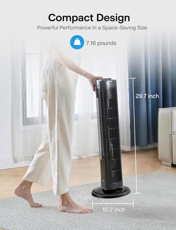 PELONIS 30" Tower Fan for Bedroom, Standing Fan with 3 Speeds, 90° Oscillation, Small Fan with 120-Min Auto Timer, High-quality Motor, 1-Year Warranty, Black