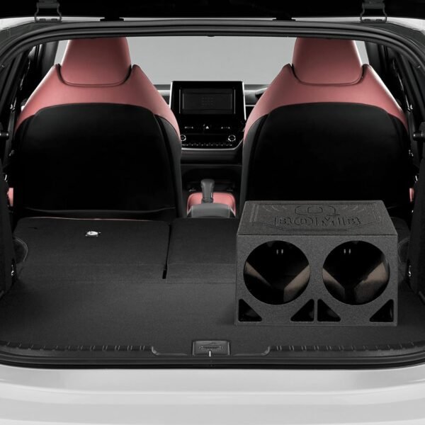 Q Power Dual 10 Inch Vented Triangle Ported Wood Subwoofer Enclosure Box with Durable Bedliner Spray and Spring Loaded Terminals, Black