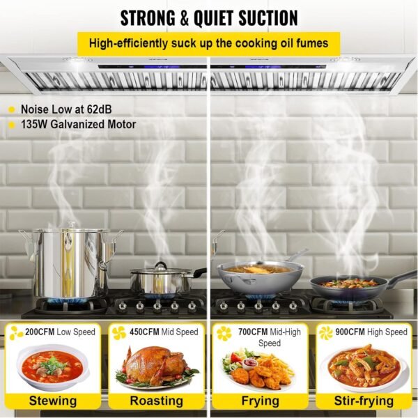 VEVOR Insert Range Hood, 900CFM 4-Speed, 30 Inch Stainless Steel Built-in Kitchen Vent with Touch & Remote Control LED Lights Baffle Filters, Ducted/Ductless Convertible, ETL Listed…