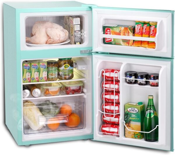 3.2 Cu.Ft Small Fridge with Freezer,Compact Refrigerator with 2 Doors,Mini Fridge with Adjustable Removable Glass Shelves for Bedroom,Dorm or Apartment,Green