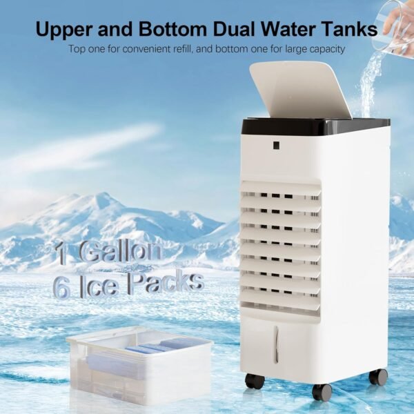Portable Air Conditioners, 3 In 1 Swamp Cooler with 6 Ice Packs, Evaporative Air Cooler with 120°Oscillation, 12H Timer, 3 Speeds, 4 Modes, Remote, Cooling Fan for Bedroom, Living Room, Office