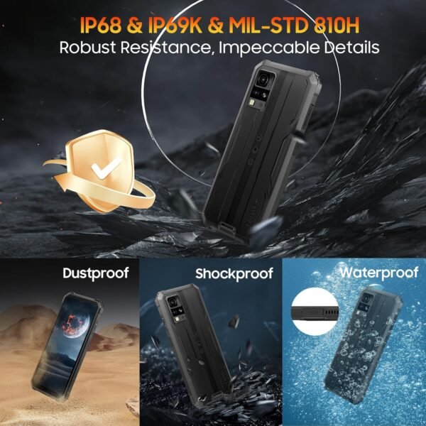 Blackview Phone BV4800, Android 13 4GB+32GB 2TB Expand Rugged Smartphone, 6.56" Incell Screen 5180mAh Rugged Phone, 4G T-Mobile Dual SIM Rugged Smartphone Unlocked, IP69K, 3 Card Slots/Face ID-Black