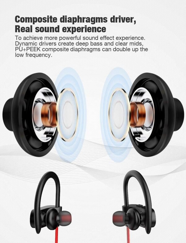 Otium Bluetooth Headphones, Wireless Earbuds IPX7 Waterproof Sports Earphones with Mic HD Stereo Sweatproof in-Ear Earbuds Gym Running Workout 15 Hour Battery Sound Isolation Headsets