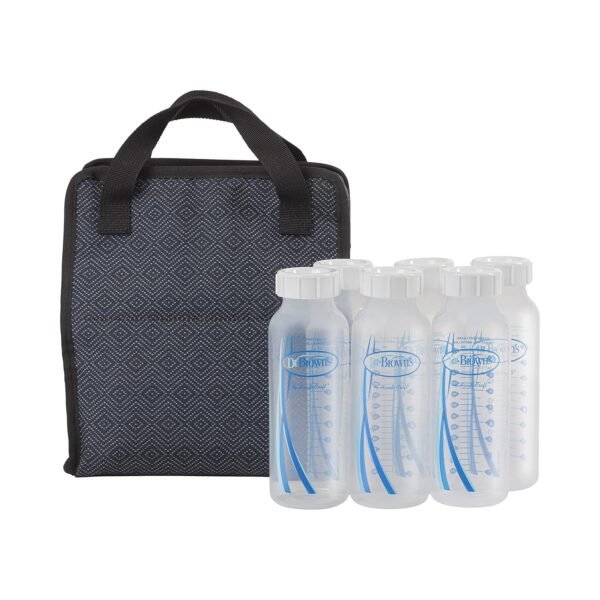 Dr. Brown's Fold & Freeze Bottle Tote, Travel Baby Bottle Insulated Cooler Bag, Store Up to 6 Baby Bottles, Black, BPA Free