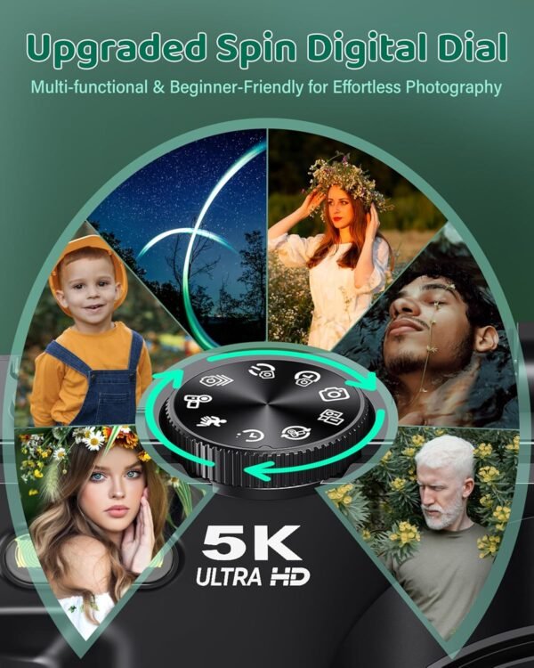 5K Digital Camera for Photography - WiFi 75MP Vlogging Camera for YouTube - UHD Autofocus Video Cameras 3" 180° Flip Screen with 18X Zoom - Compact Vlog Travel Camara with 32GB SD Card 2 Batteries