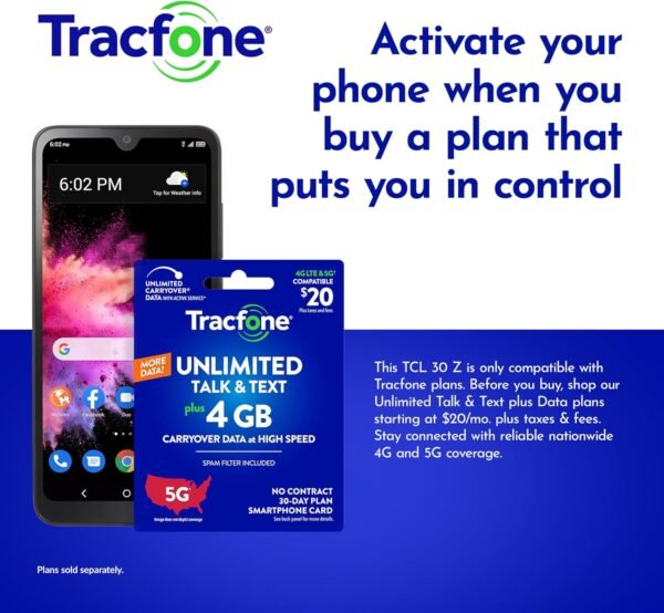 Tracfone |TCL 30 Z | Renewed | Locked | 32GB | 3000mAh Battery |Black