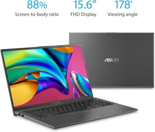 ASUS VivoBook 15 Thin and Light Laptop, 15.6” FHD Display, Intel i3-1005G1 CPU, 8GB RAM, 128GB SSD, Backlit Keyboard, Fingerprint, Windows 10 Home in S Mode, Slate Gray, F512JA-AS34