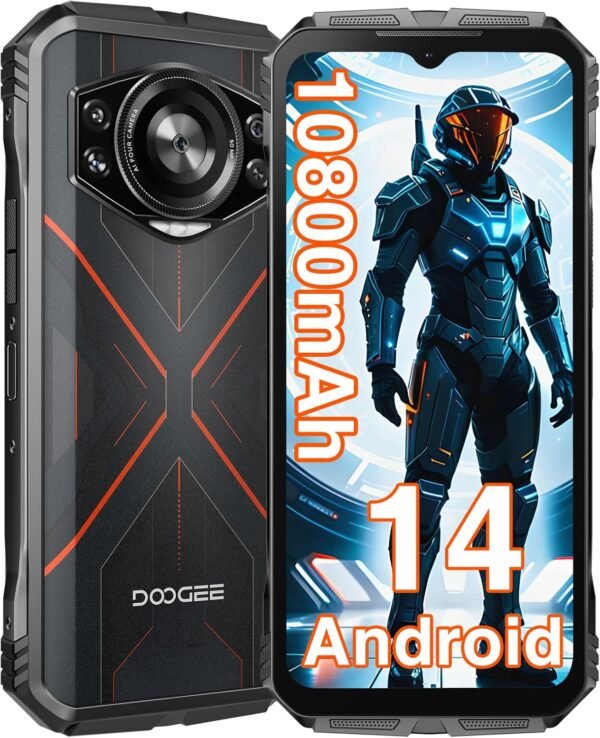 DOOGEE S Cyber Rugged Smartphone, Android 14, 10800mAh Battery Rugged Phone, 20GB RAM +256GB ROM, Expandable to 1TB, 6.58” FHD+ IPS, 50MP AI Camera, Dual SIM 4G, Face Unlock, NFC, OTG(Red)