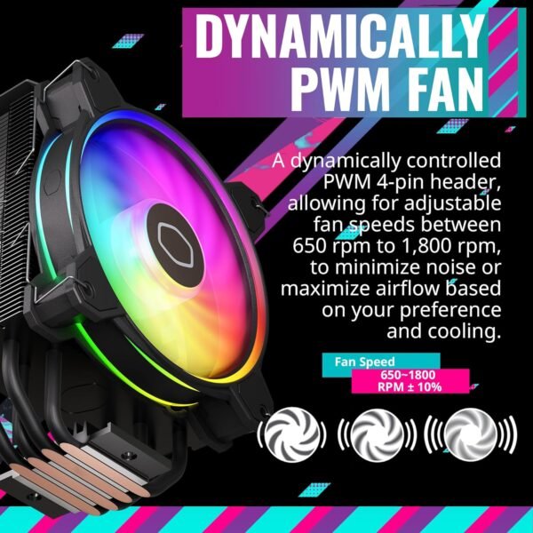 Cooler Master Hyper 212 Halo Black CPU Air Cooler, 120 Halo² PWM Fan, Dual Loop ARGB, Aluminum Top Cover, 4 Copper Heat Pipes, 154mm Tall, AMD Ryzen AM5|AM4, Intel LGA 1851|1700|1200 Brackets
