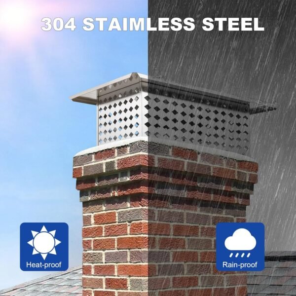 304 Stainless Steel Fireplace Chimney Cover Flue Caps, with Adjustable Metal Strips, Screws & Gloves