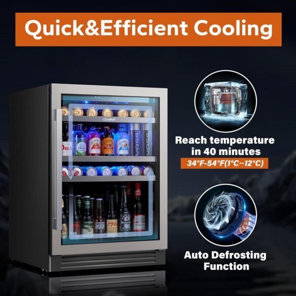 Ca'Lefort 24 Inch Beverage Refrigerator, 180 Can 34°F -54°F Beverage Fridge, Drink Fridge with Glass Door 3 LED Drink Fridge Built in or Freestanding, Perfect for Home/Kitchen(5.65 cu.ft)