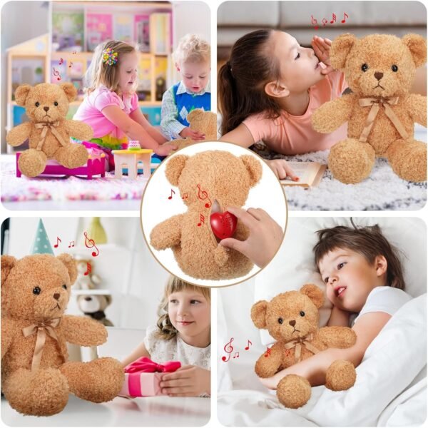 2 Pcs Bear Stuffed Animals with Voice Recorder Set, 60 Seconds Voice Sound Recorder Module 16 Inch Soft Plush Bear Cute Stuffed Bear with Zipper Sound Box Recordable Heart for Boys Girls (Light Brown)