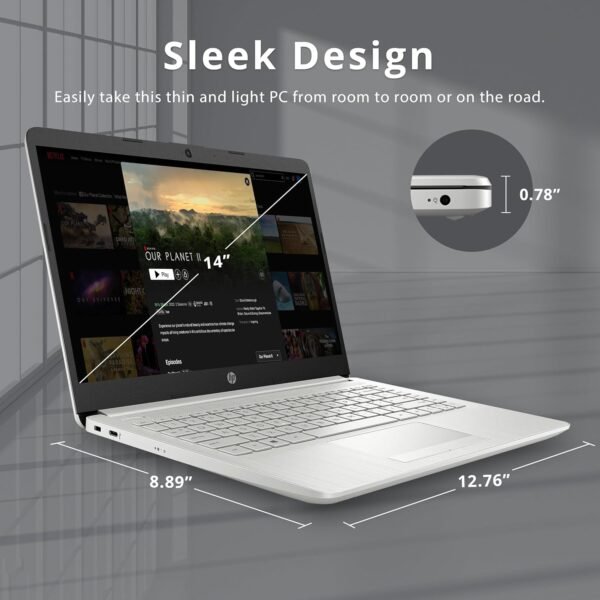 HP Premium Stream 14" HD BrightView Laptop, Intel Celeron N4120, 16GB RAM, 64GB eMMC, Intel UHD Graphics, HD Webcam, 1 Year Office 365, Bluetooth, WiFi, HDMI, Win 11s, Silver, 32GB Hotface USB Card