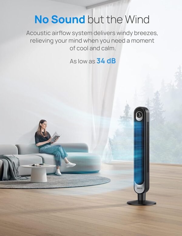 Dreo Tower Fan for Bedroom，90° Oscillating Standing Fan, 25ft/s, 28dB Quiet for Sleep, 6 Speeds, 4 Modes, 12H Timer, 42 Inch, Bladeless, Remote, for Home, Office, Room, Cruiser Pro T1