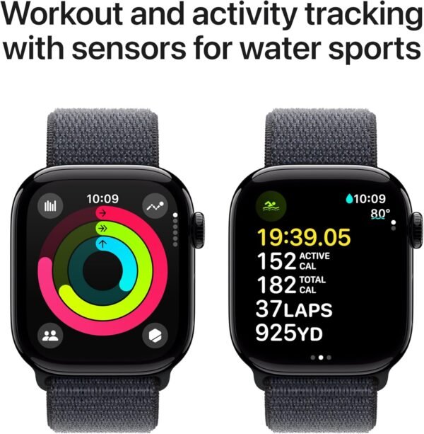 Apple Watch Series 10 [GPS + Cellular 42mm] with Jet Black Aluminium Case with Ink Sport Loop. Fitness Tracker, ECG App, Always-On Retina Display, Carbon Neutral with AppleCare+ (2 Years)