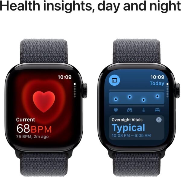 Apple Watch Series 10 [GPS + Cellular 42mm] with Jet Black Aluminium Case with Ink Sport Loop. Fitness Tracker, ECG App, Always-On Retina Display, Carbon Neutral with AppleCare+ (2 Years)
