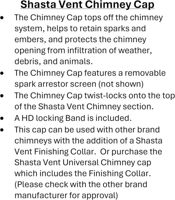 8" Dia. I.D. Class A, All Fuel, SS Chimney Cap for 8" Shasta Vent Chimneys