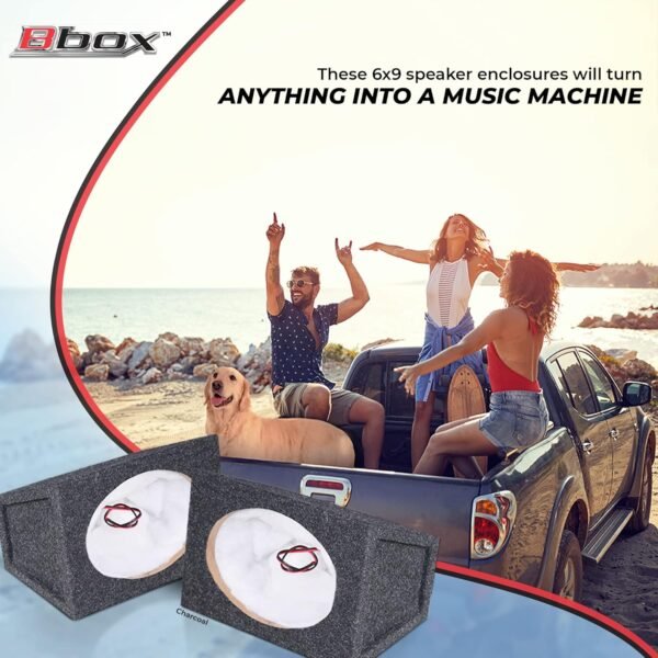 Atrend Bbox Pro Audio Tuned Car Speaker Boxes & Enclosures - 6x9 Speaker Box for Great Sound Quality for Home & Vehicle - Nickel Finish Speaker Terminal w/ 18 Gauge Audio Cables - Set of 2 - Charcoal