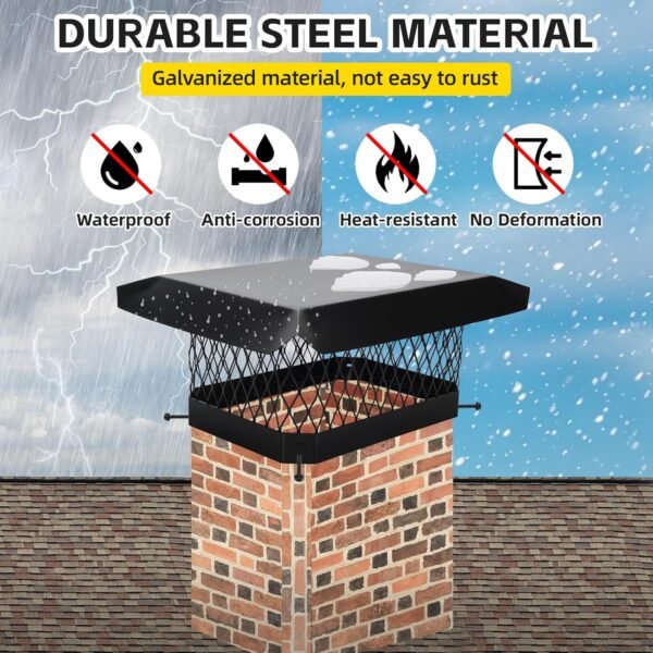 Galvanized Steel Chimney Cap- 9x13 Inch Chimney Cover | Heavy Duty One-Piece Flue Cover with Mesh Storm-Proof Animal Guard | Mesh Chimney Caps for Outside Existing Clay Flue Tile